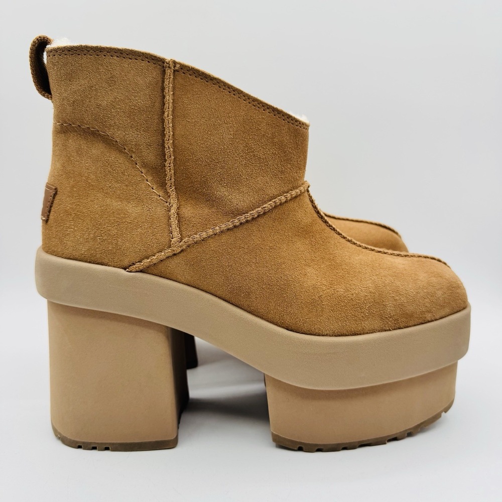 Ugg New Heights Boots Women's Size 9 Chestnut Brown Platform Bootie - Picture 13 of 15
